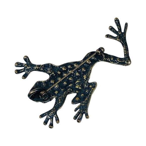 Green Crystal Frog Brooch Pin 3" Toad Whimsical Figural - Picture 8 of 10